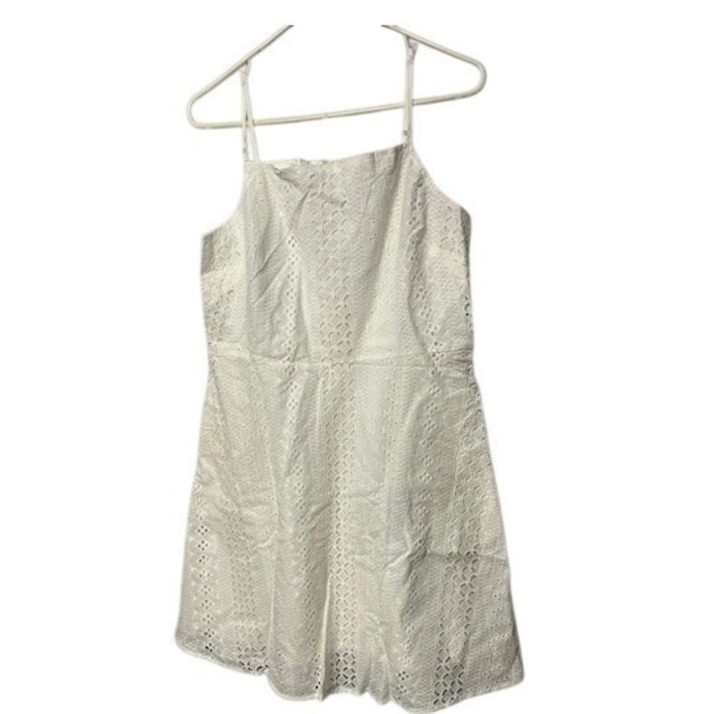 White Eyelet Lace Mini Dress Spaghetti Strap Square Neck Fit and Flare Summer